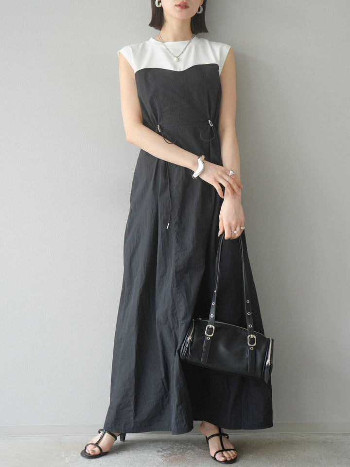 [SET] 剪裁對接尼龍洋裝 + 可選飾品套裝 (2 套)