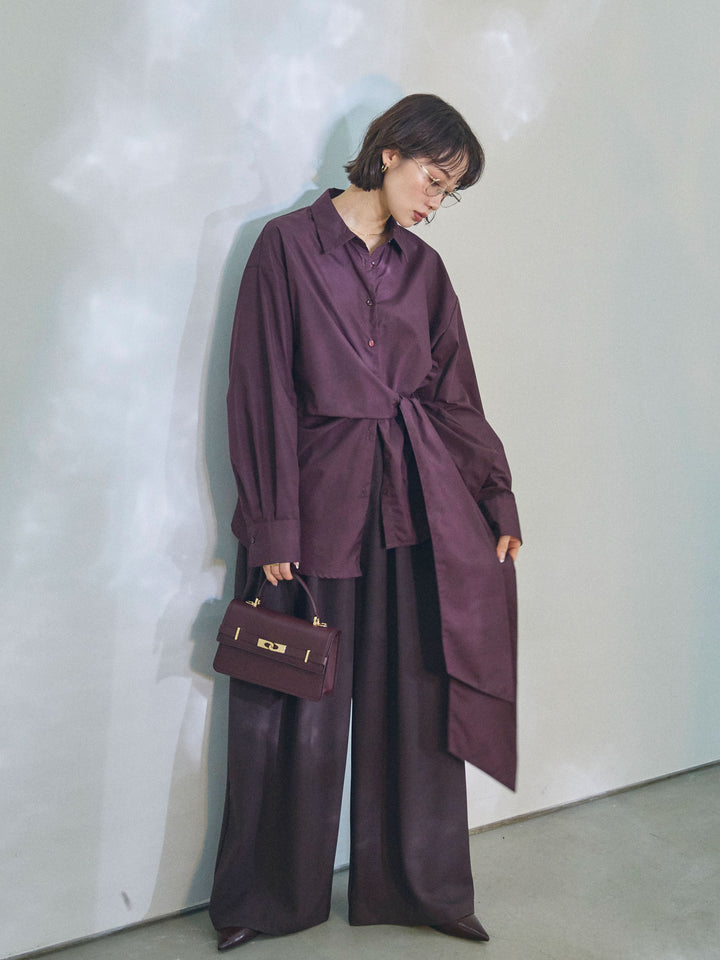 [予約]ウエストアシメリボンシャツ/bordeaux