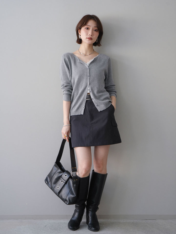 [予約]レースレイヤードニットカーディガン/gray