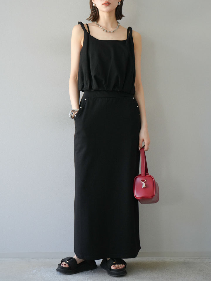 [SET]ミニ裏毛ツイストキャミバルーントップス＆Iラインスカート(2set)