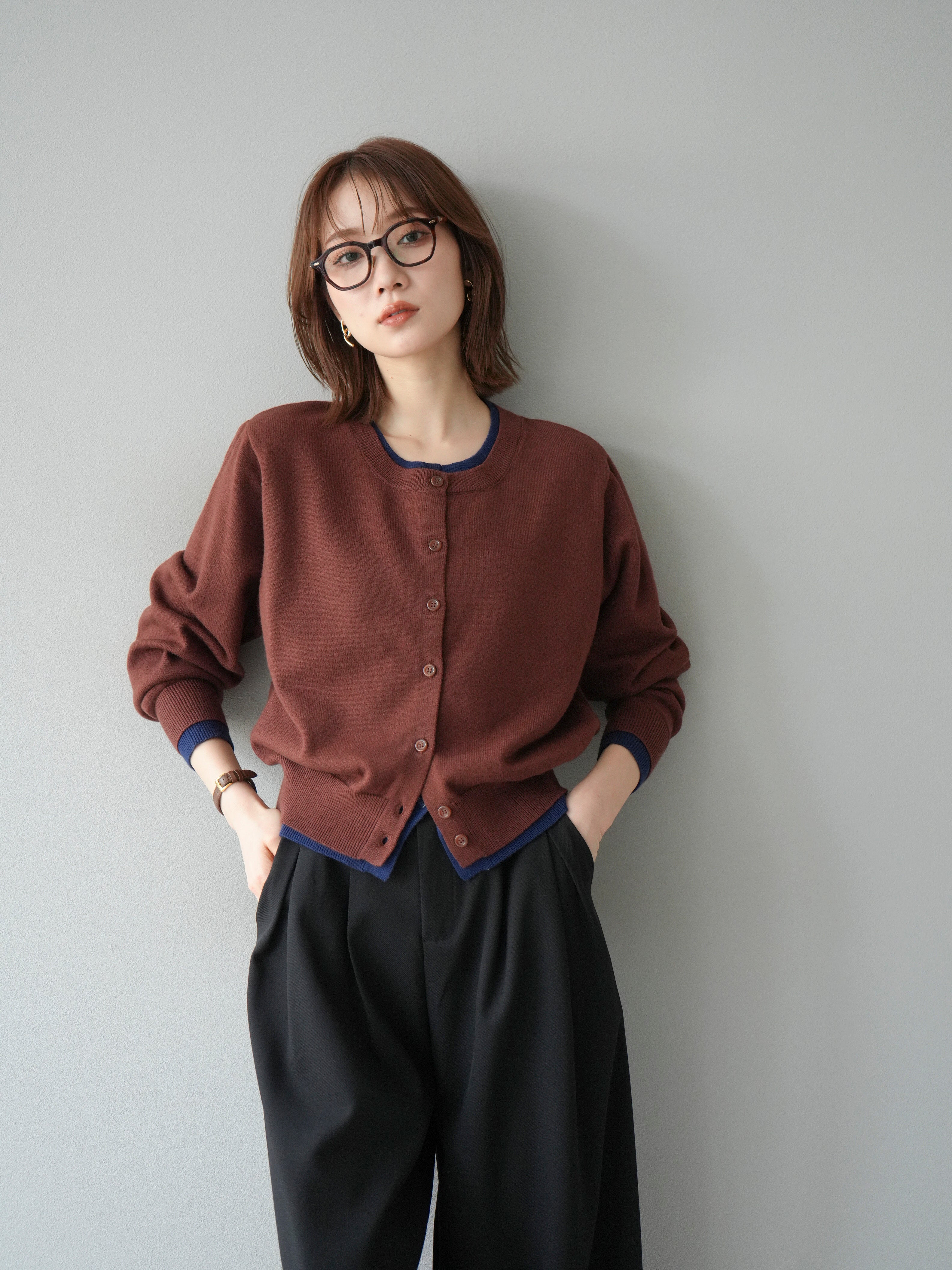 PLEATS PLEASE レイヤードカラーカーディガン　茶色　ブラウン プリーツプリーズ PLEATS PLEASE イッセイミヤケ カーディガン