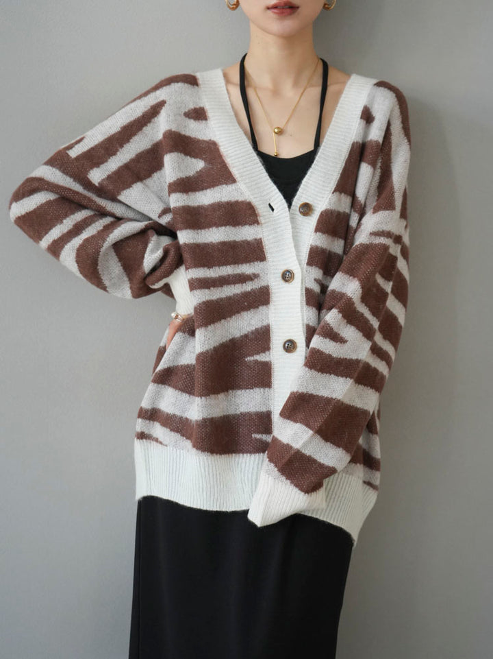 [Pre-order] Zebra print mohair knit cardigan/brown