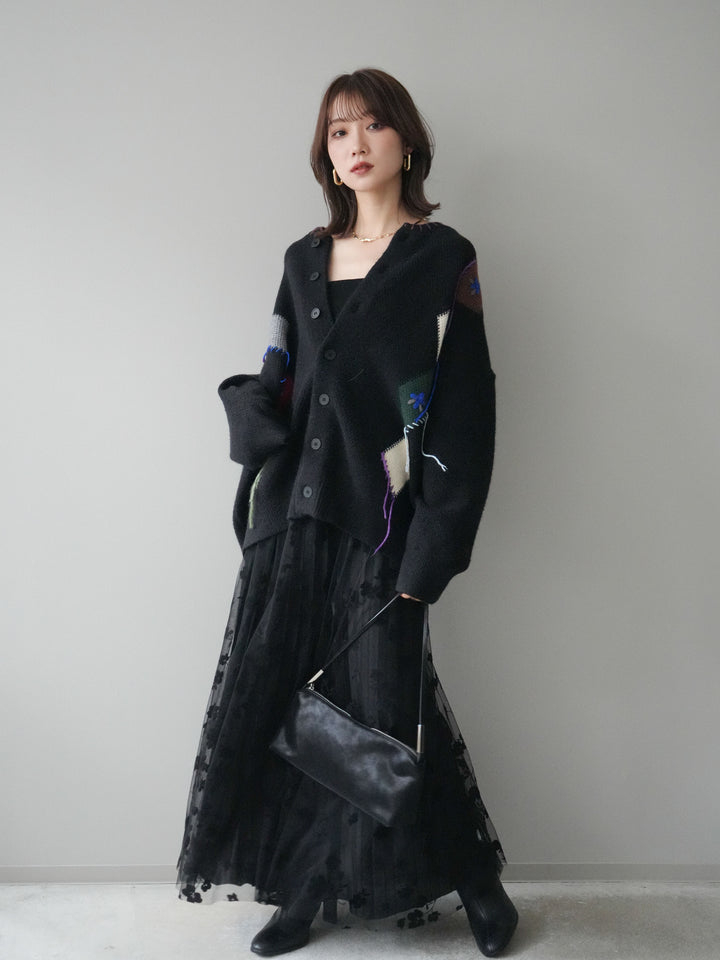 [予約]ハンドステッチアーガイルデザインニットカーディガン/black