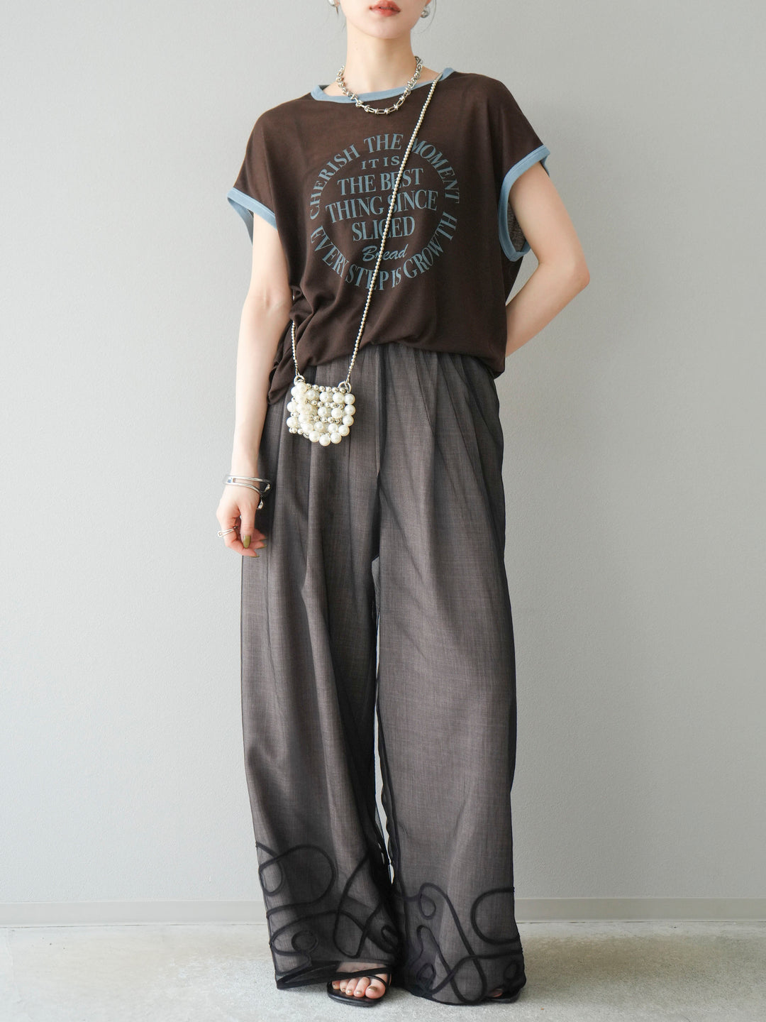[SET] 繩繡薄紗疊穿褲+麻質寬鬆寬褲（2件組）