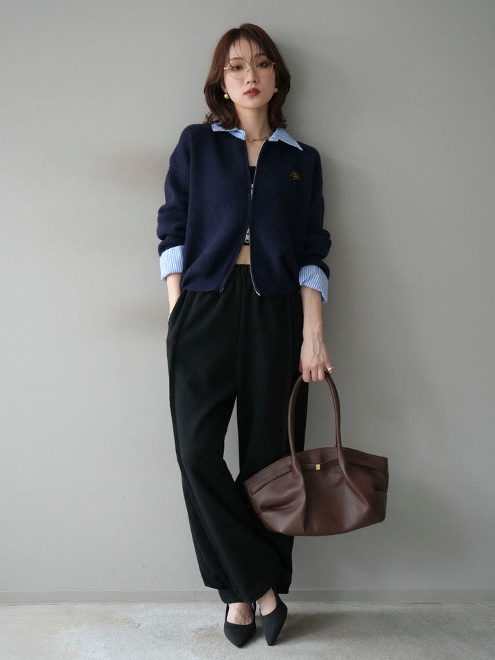 [SET]ストライプシャツレイヤードZIPニットカーディガン+2WAYデザインスウェットパンツ(2set)