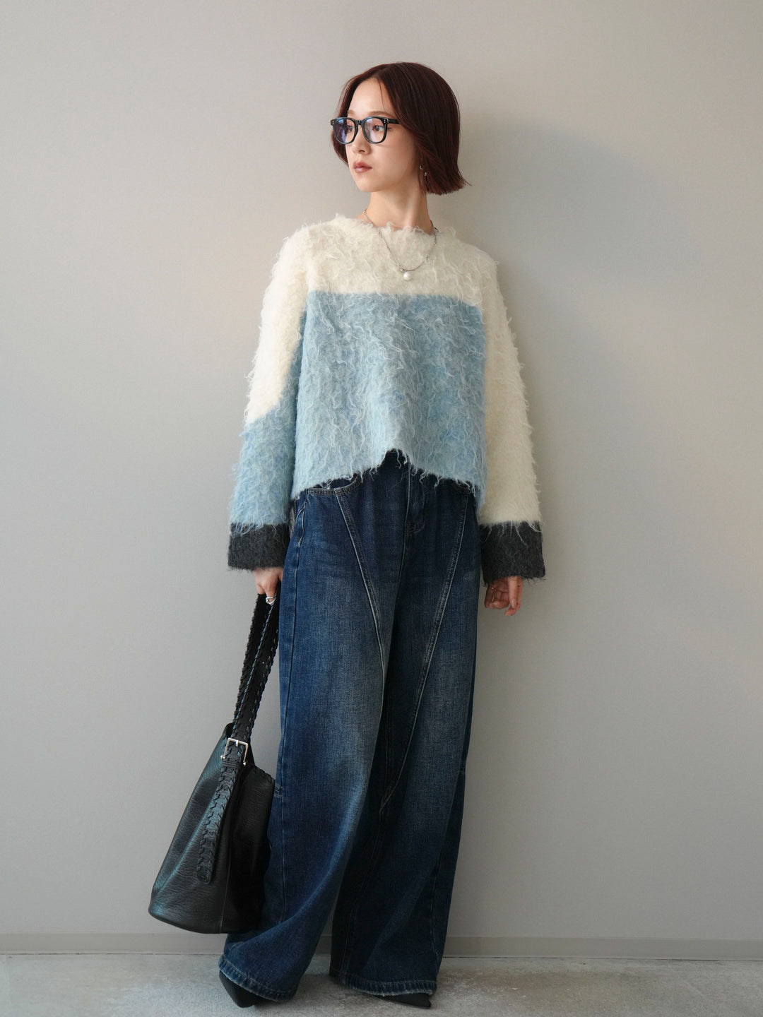 [予約]バイカラーモヘアタッチニットプルオーバー/ivory