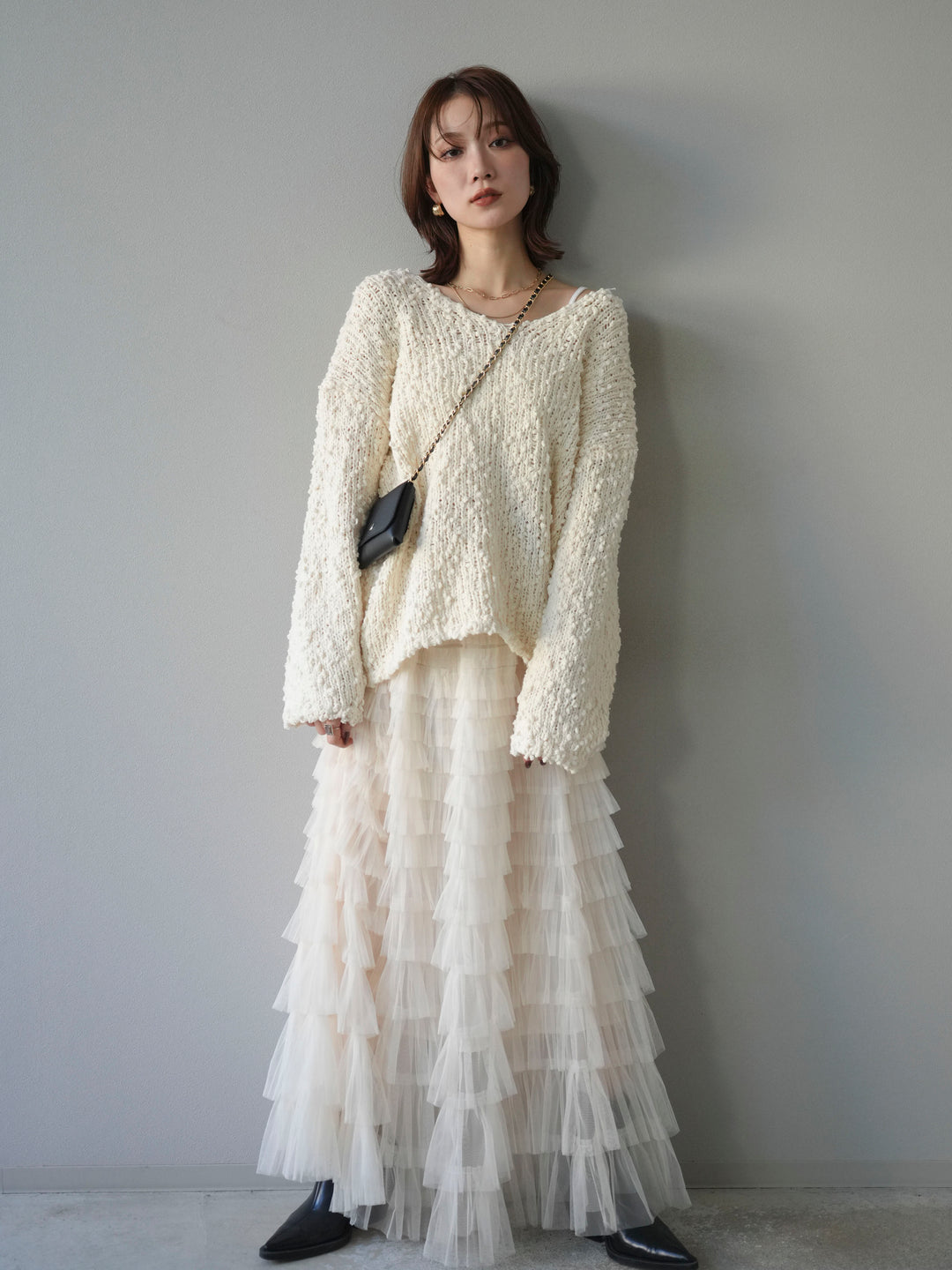 [予約]メランジポコポコニットプルオーバー/ivory