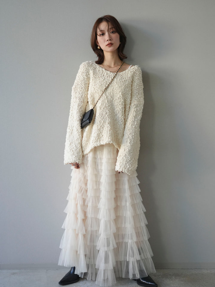 [予約]メランジポコポコニットプルオーバー/ivory