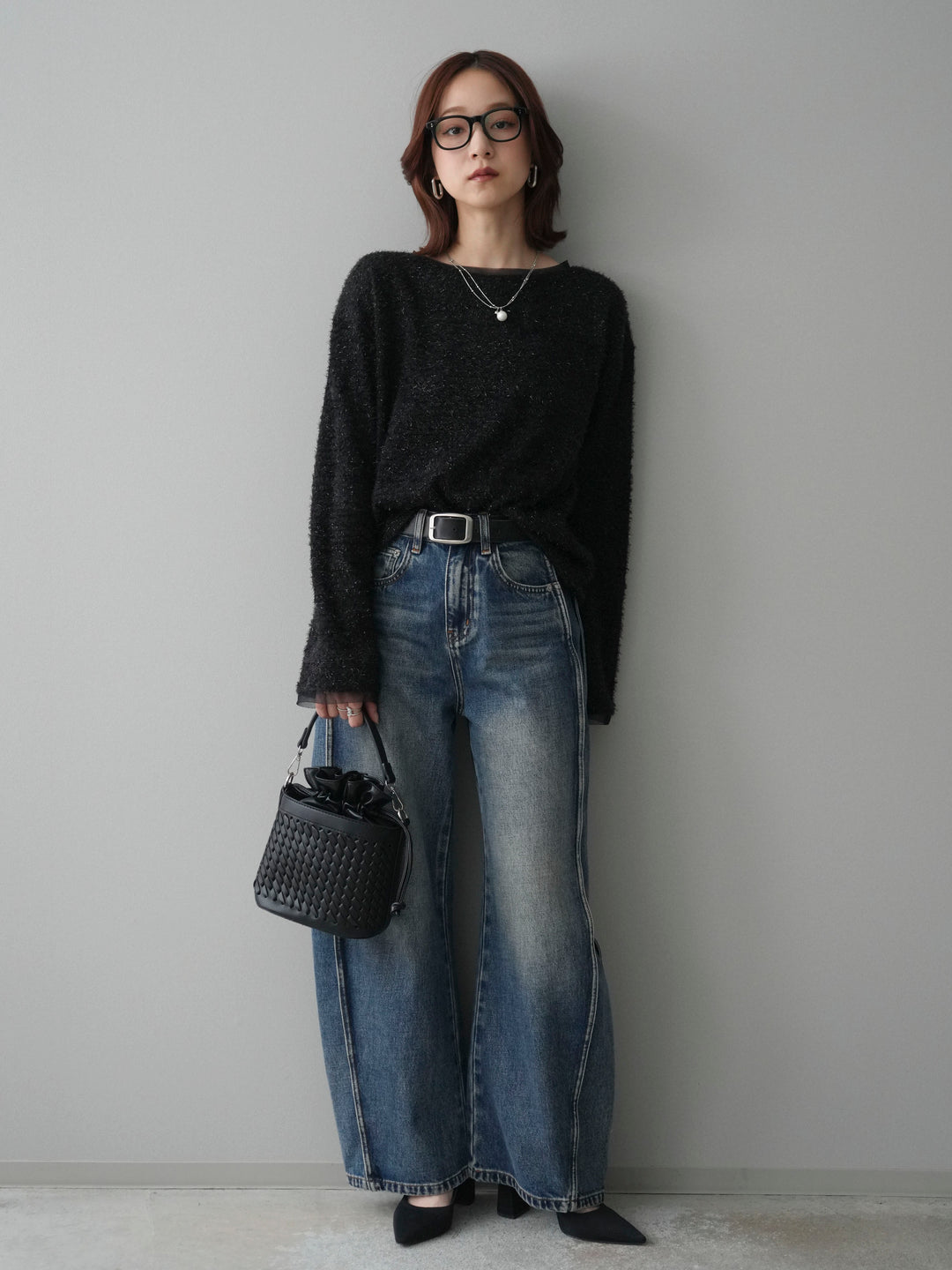 [予約]ラメシャギートップス/black