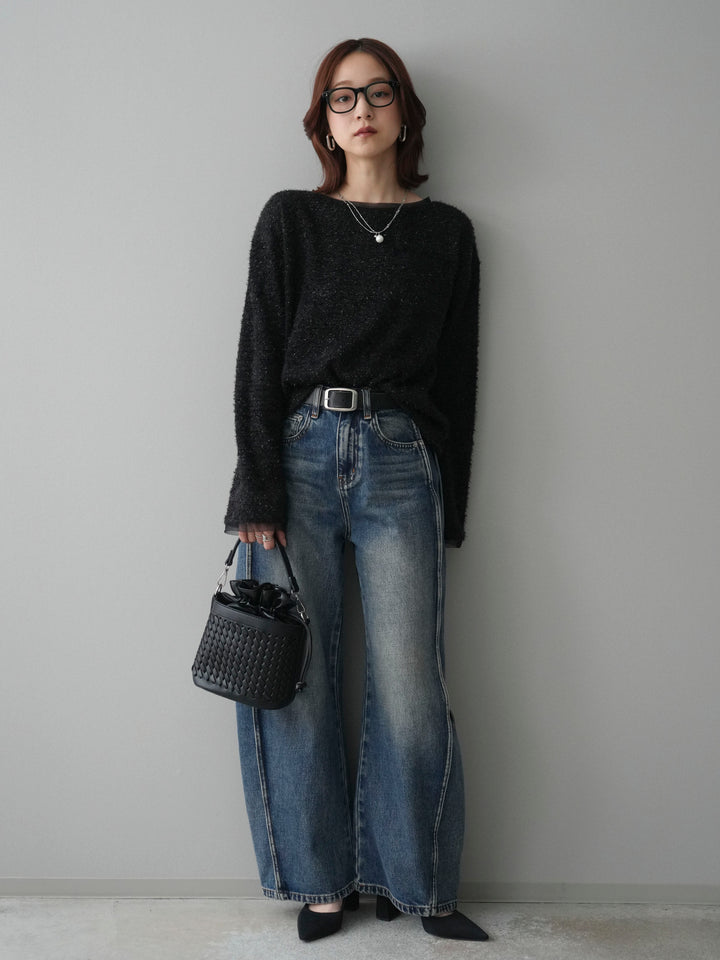 [予約]ラメシャギートップス/black