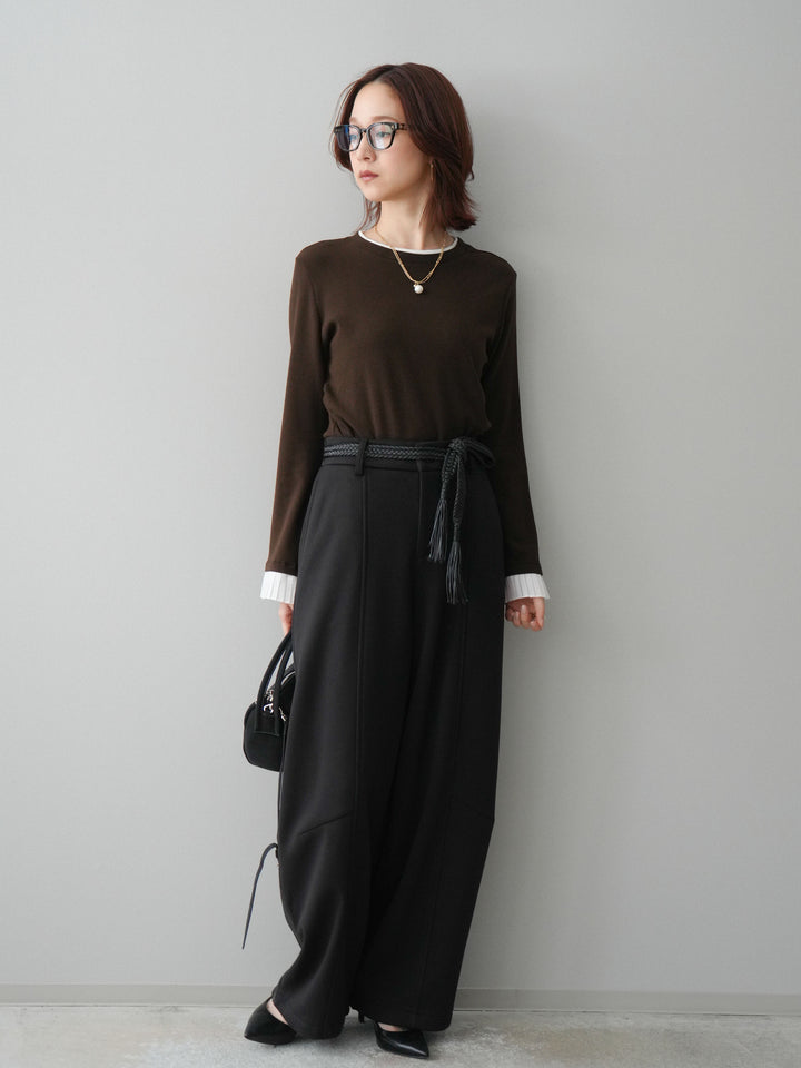 [予約]ベルト付裏起毛センターシームカーブパンツ/black