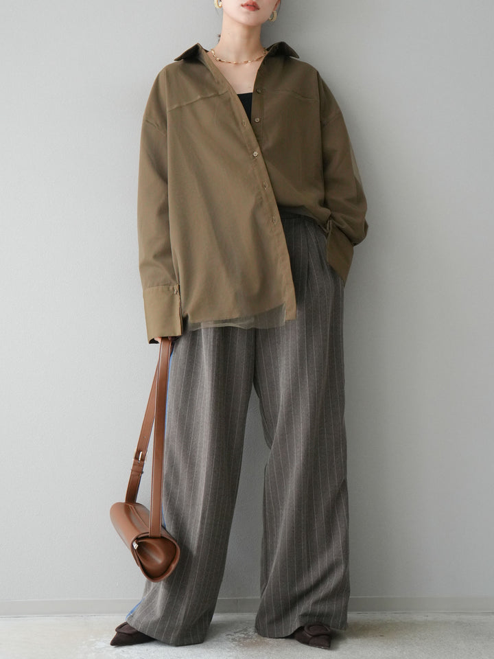 [予約]サイドラインストライプワイドパンツ/ブラウン