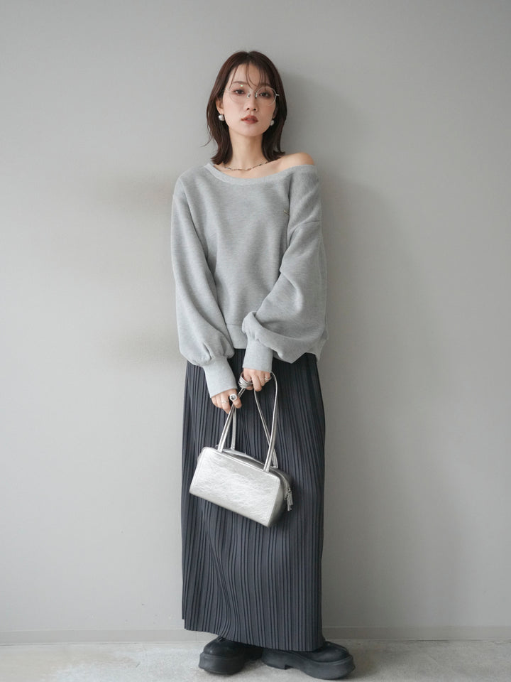 [予約]プレート付裏起毛ワンショルプルオーバー/mixgray