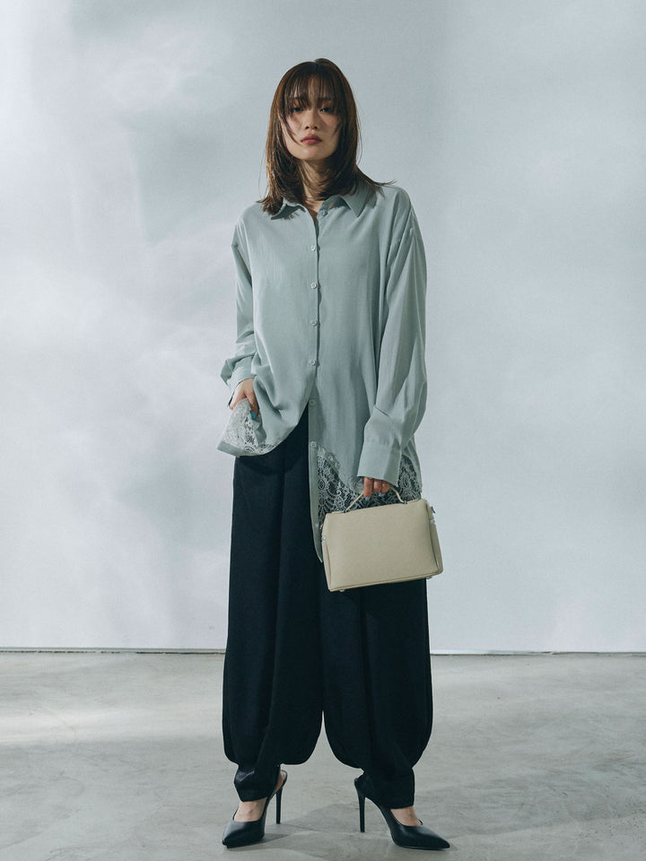 [予約]裾レースポプリンシャツ/mint