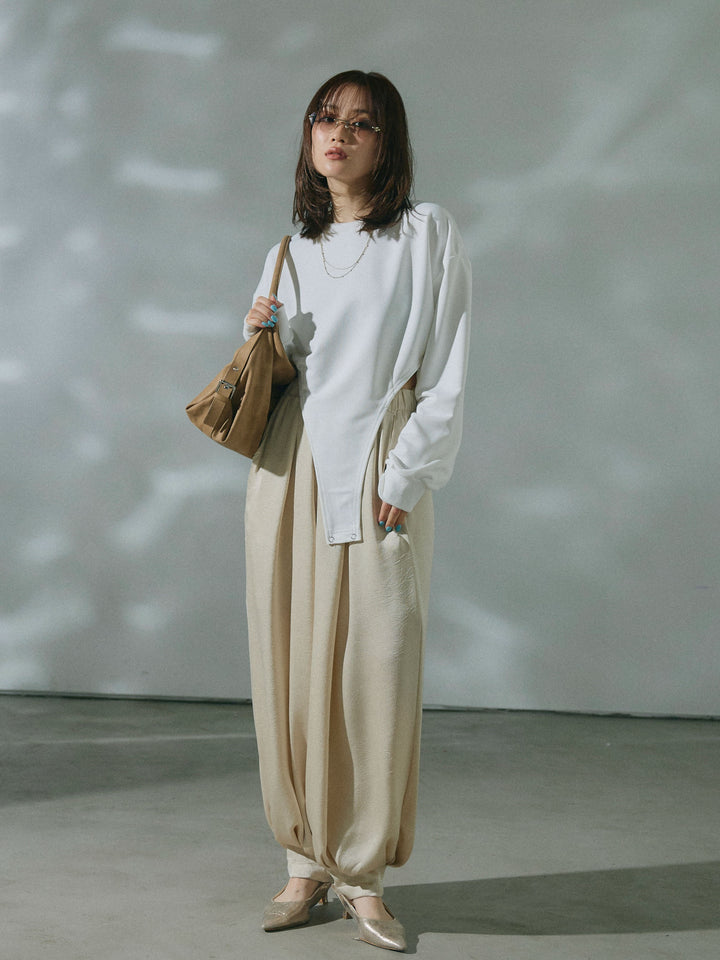 【Allure】[SET]スウェットボディスーツ+ワッシャーサテンタックジョガーパンツ(2set)