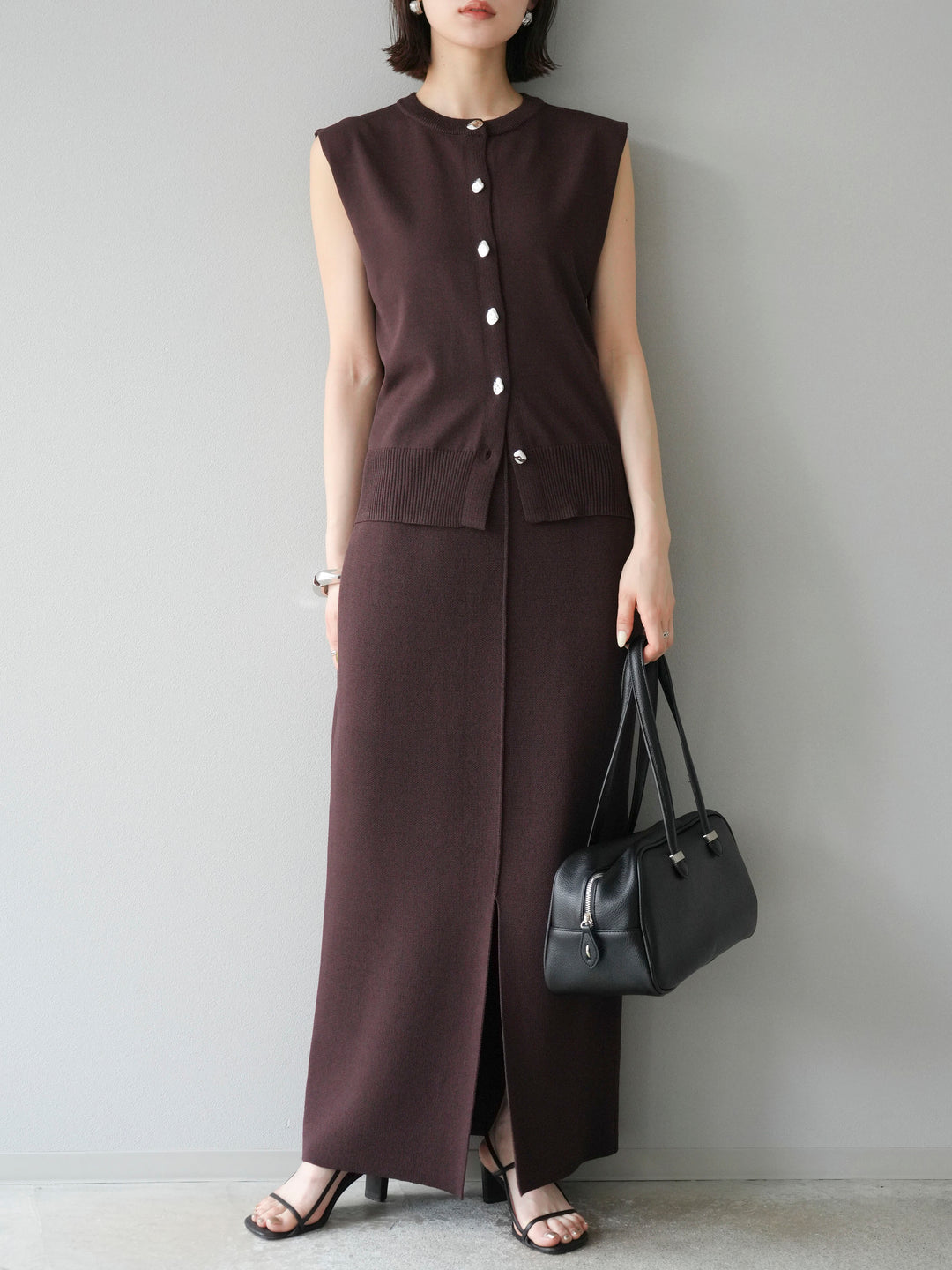 [予約]レーヨンポリIラインニットスカート/ブラウン