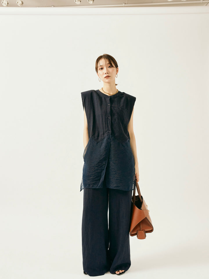 [SET]オーガンジーヘムブラウス＆ワイドパンツSET UP(2set)