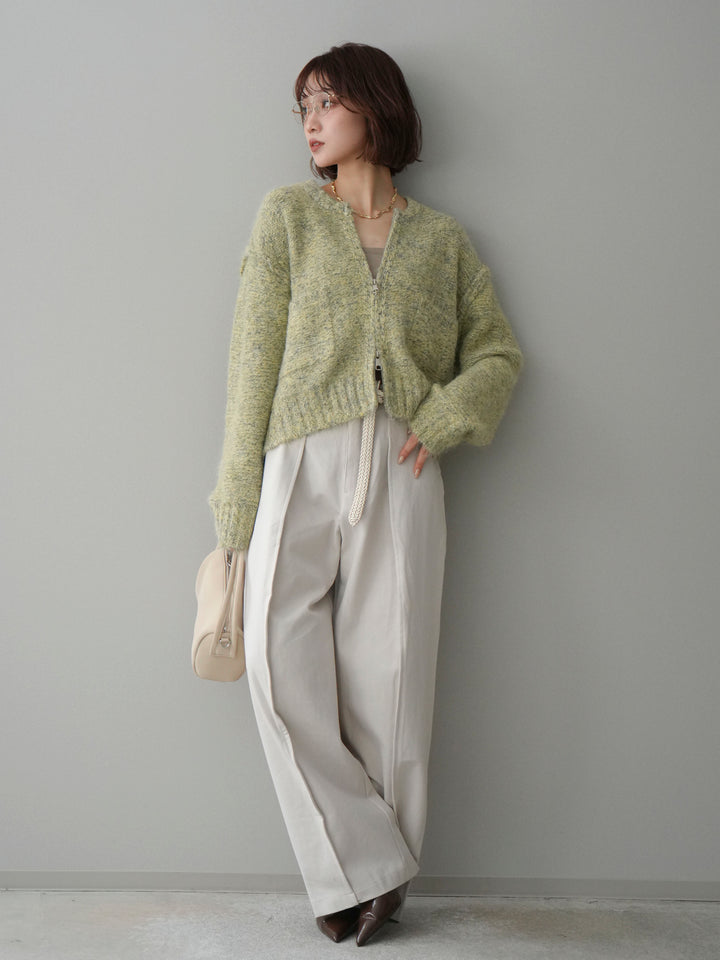 [予約]ミックスヤーンダブルZIPニットカーディガン/greenyellow