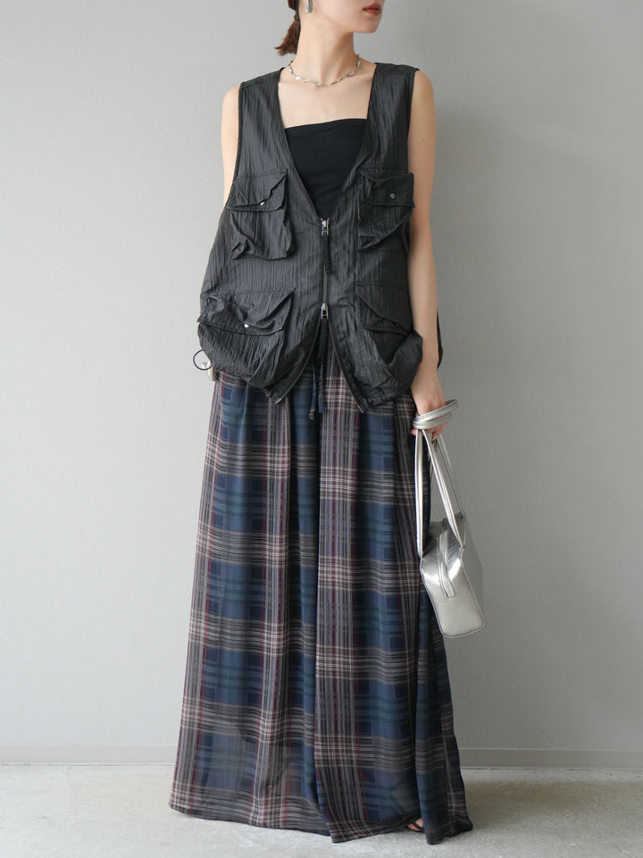 [SET] 透視格紋寬鬆褲 + 透視格紋寬鬆褲 (2set)