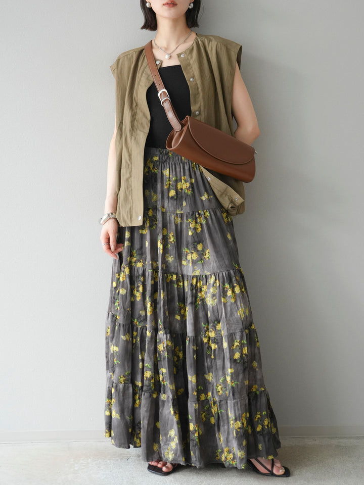 [SET]リネンライクドロストバルーンブルゾン+フラワーワッシャープリーツスカート(2set)