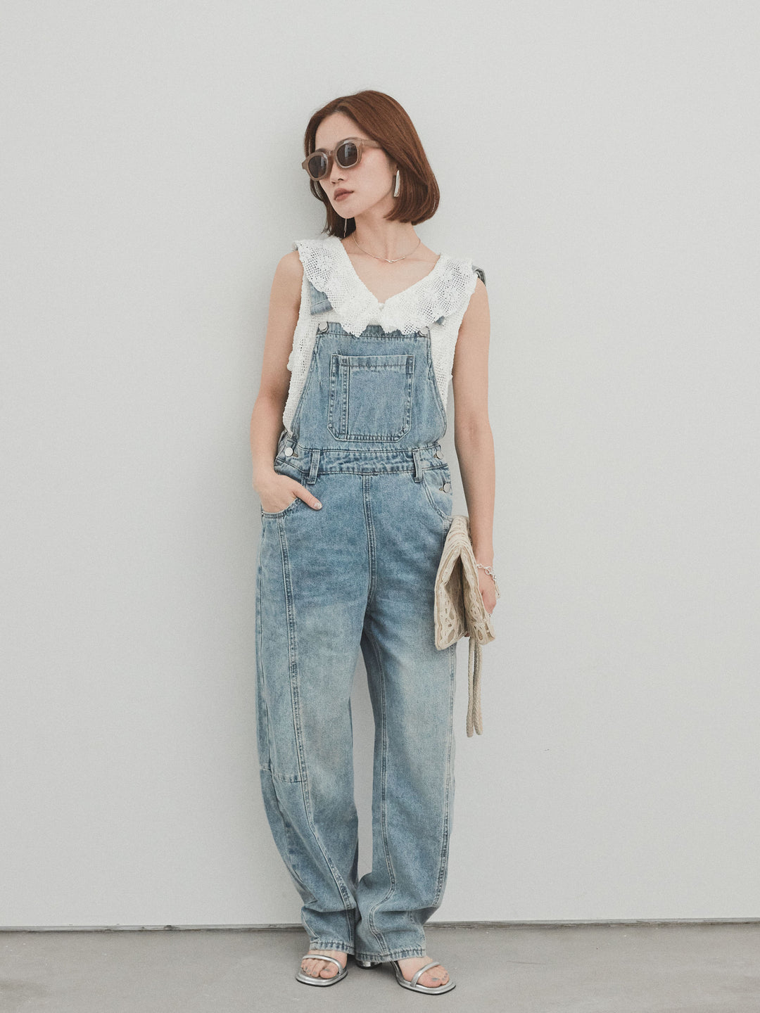 [予約]センターシームデニムサロペット /ライトブルー