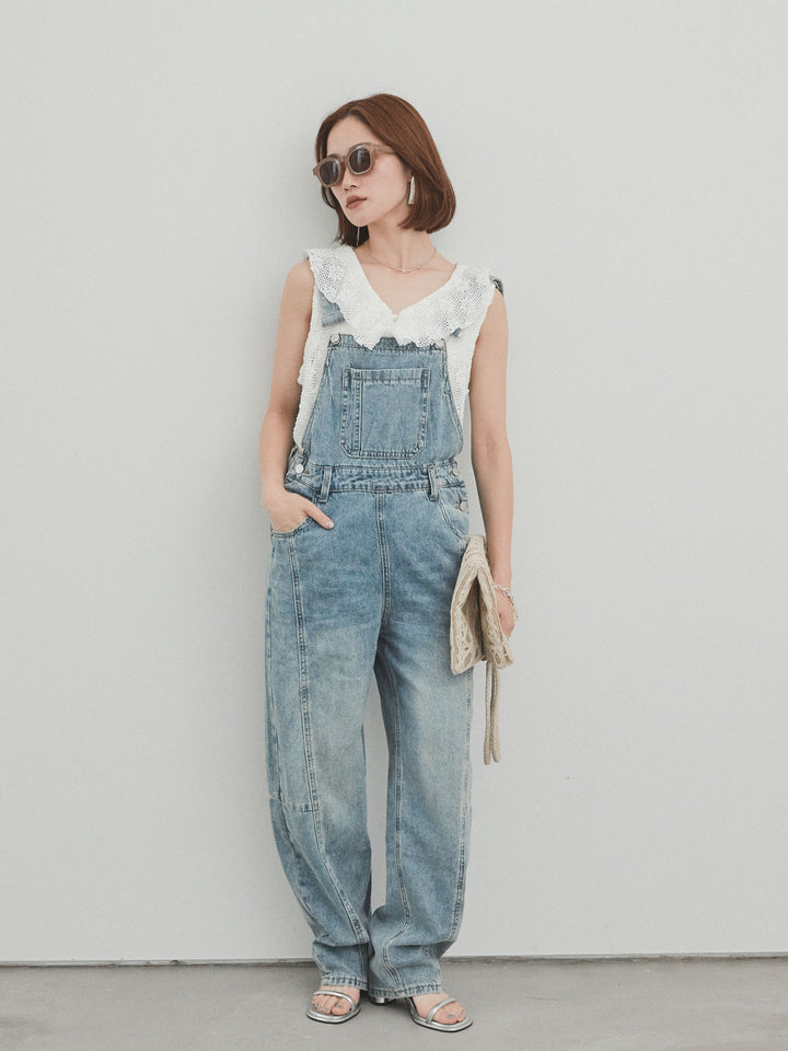 [予約]センターシームデニムサロペット /ライトブルー