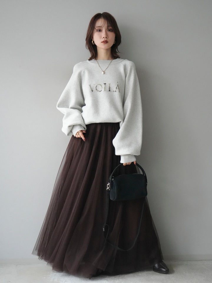 [予約]スウェットライクビーズロゴ刺繍ニットプルオーバー/oatmeal