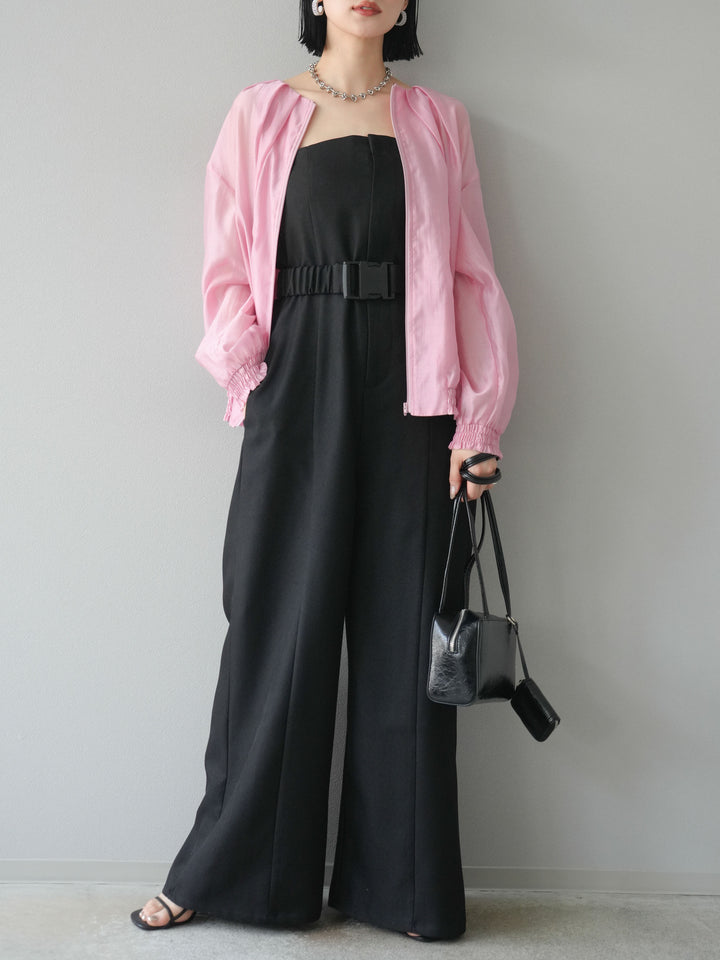 [SET]タックデザインシアーブルゾン+ヘザーツイルベルト付ベアサロペット(2set)