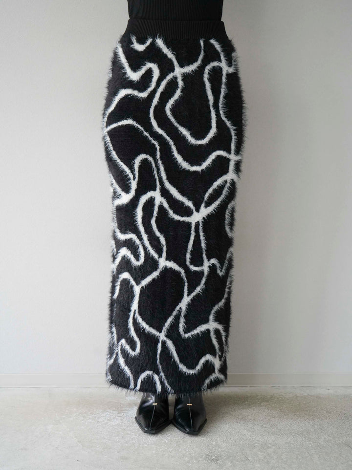 [予約]ラインシャギーニットスカート/ブラック