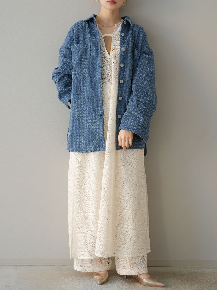 [予約]ブロックレースワイドパンツ/アイボリー