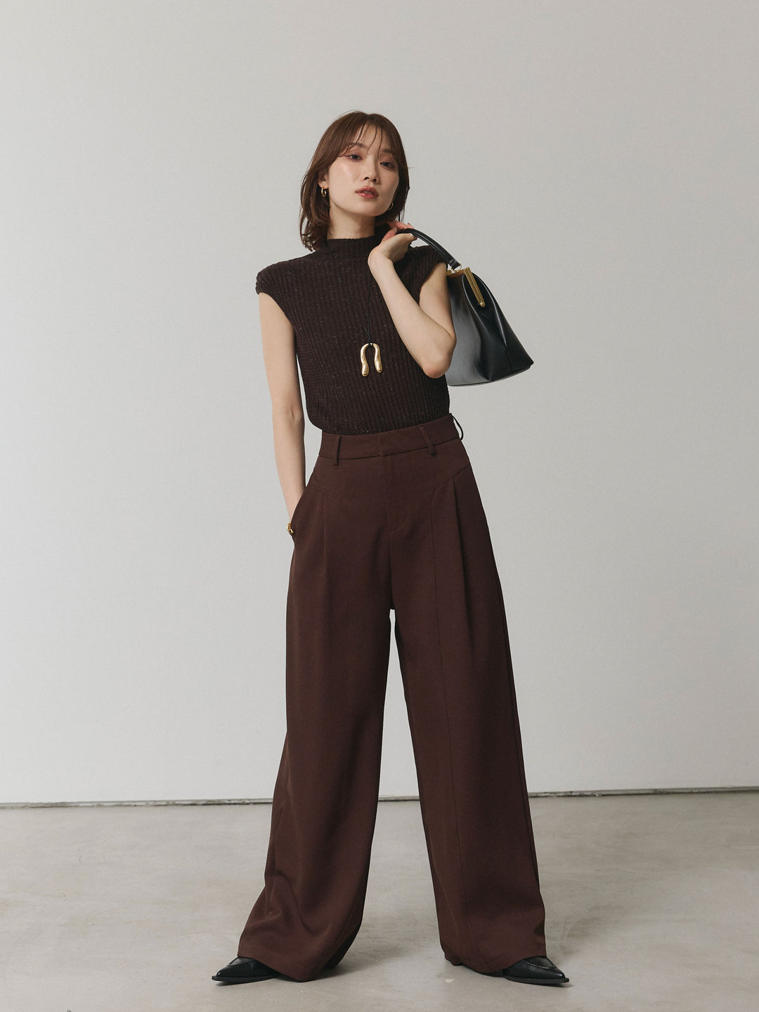 【Allure】[SET]ミックスヤーンデザインリブフレンチスリーブニット+ミックスヤーンデザインリブフレンチスリーブニット(2set)