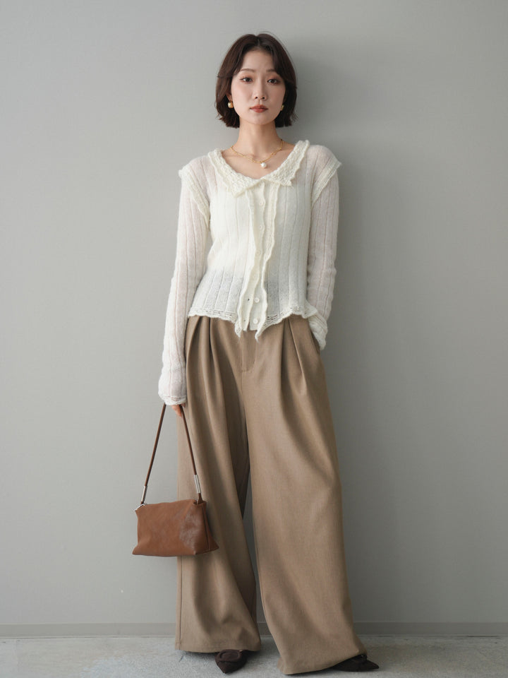 [予約]サテンベルトタックワイドパンツ/beige