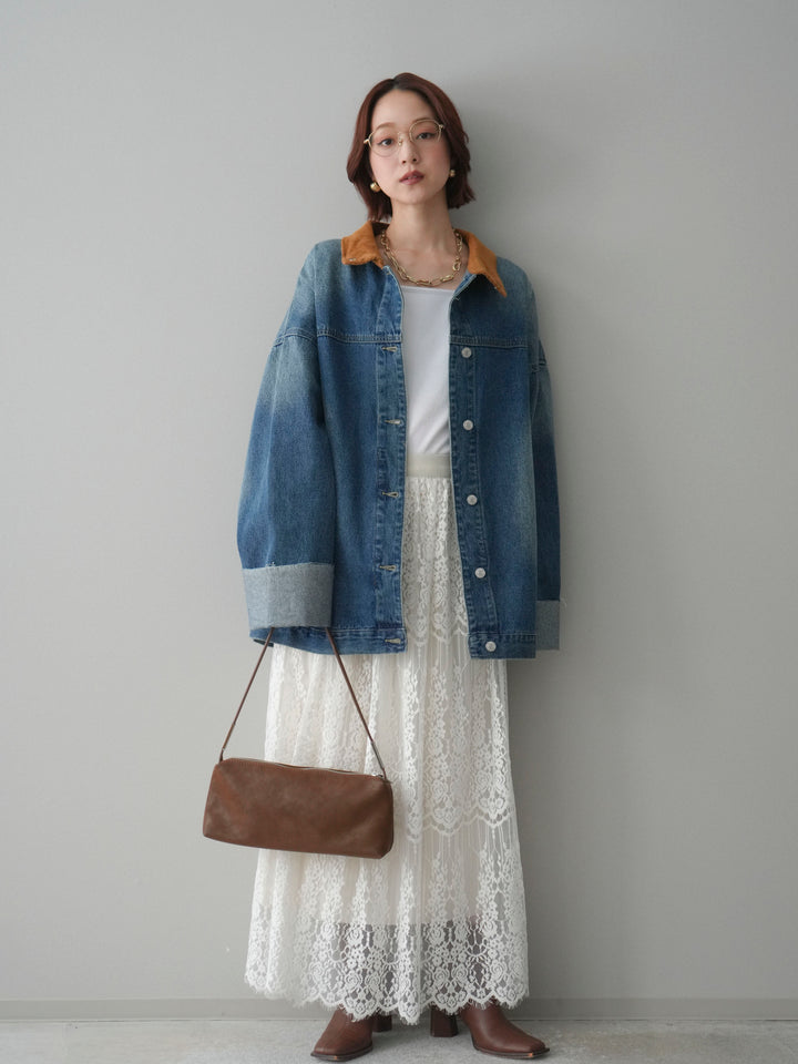 [予約]コーデュロイ×デニムミドルジャケット/blue