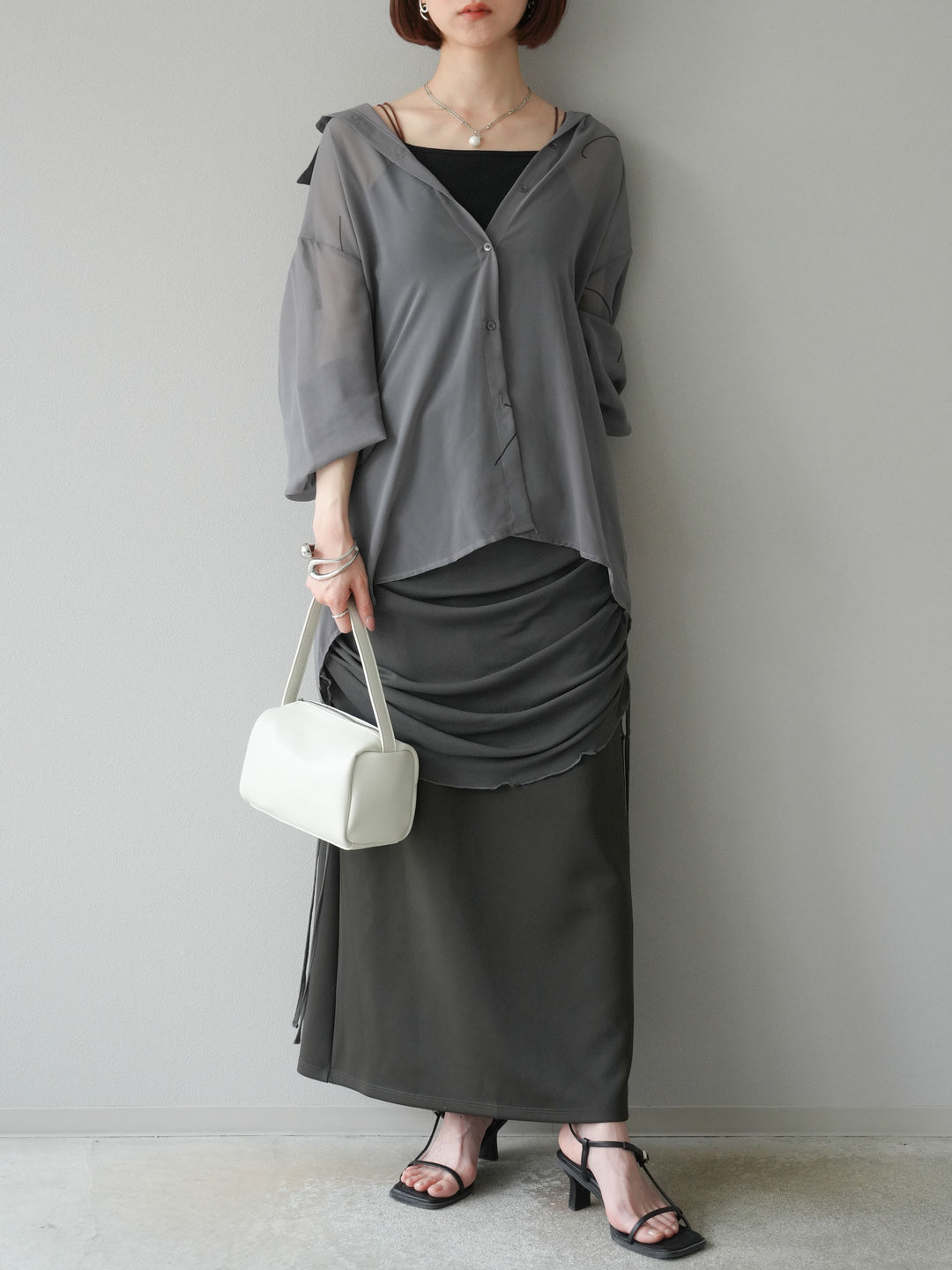 [予約]シアーレイヤードタイトスカート/チャコール