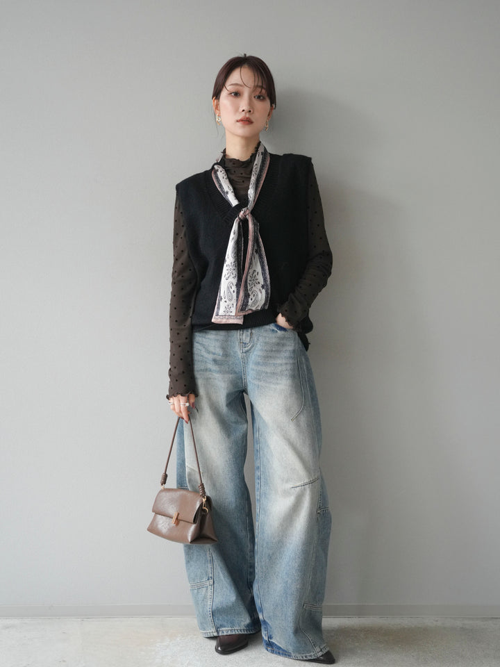 [予約]スカーフ付きニットベスト/black