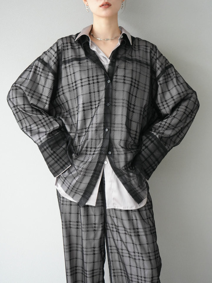 [予約]チェック柄チュールシャツアンサンブル/ブラック