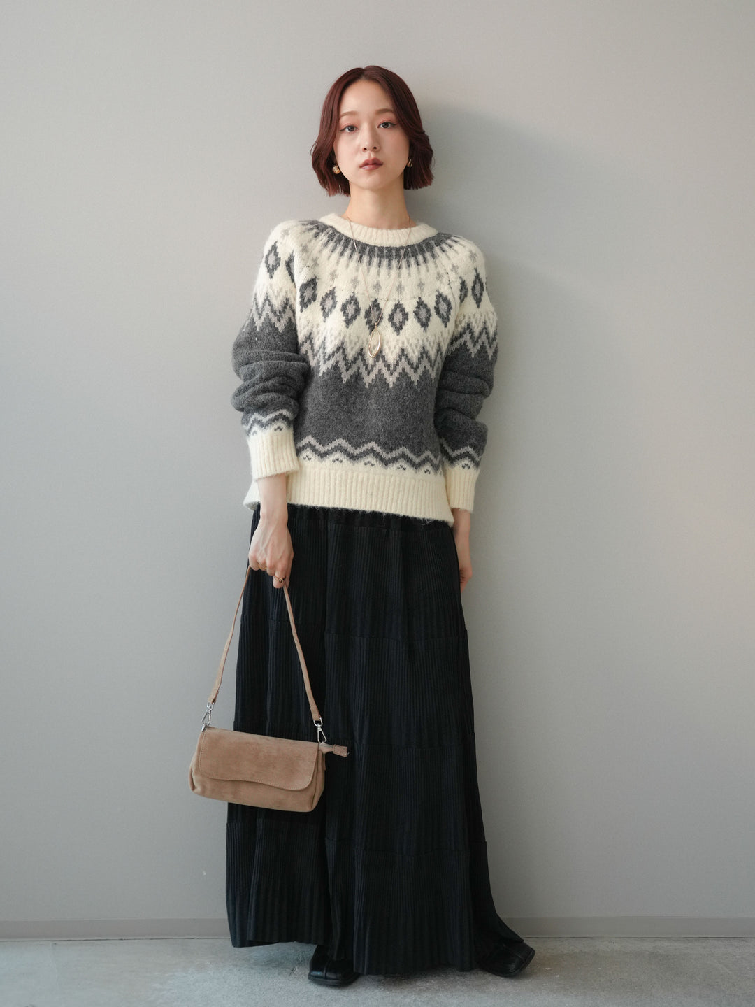 [SET]型押しスエードティアードプリーツスカート+型押しスエードティアードプリーツスカート(2set)