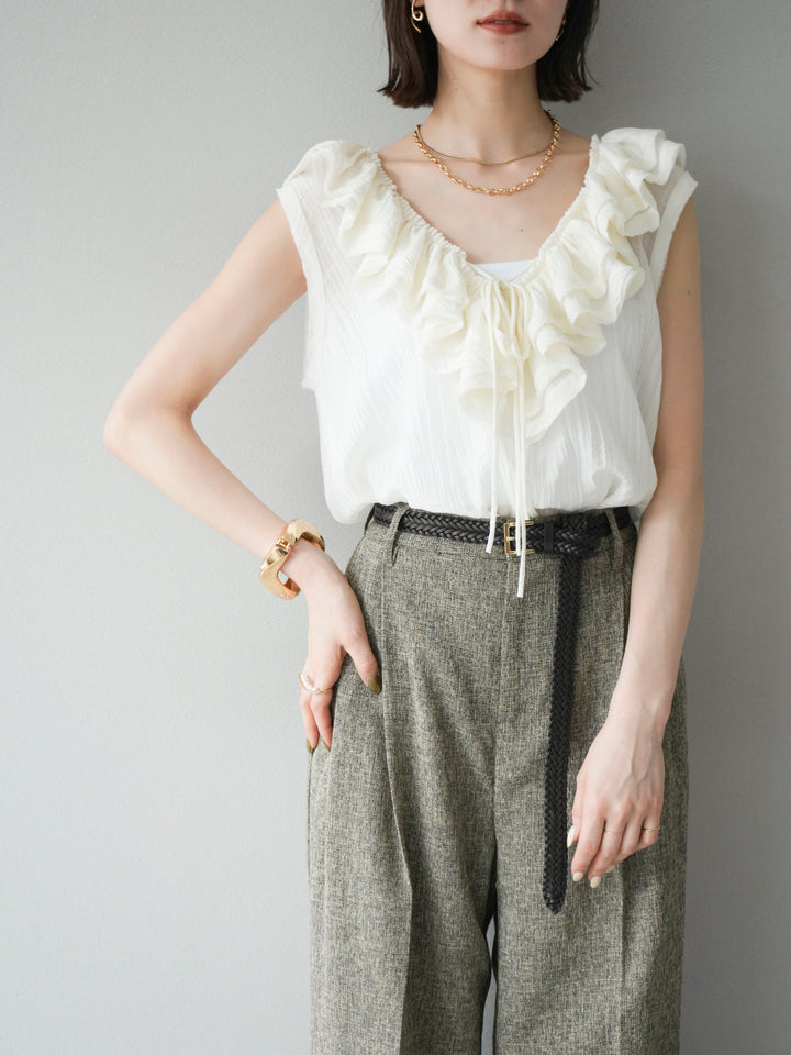[予約]ワッシャーラッフルノースリーブブラウス/アイボリー
