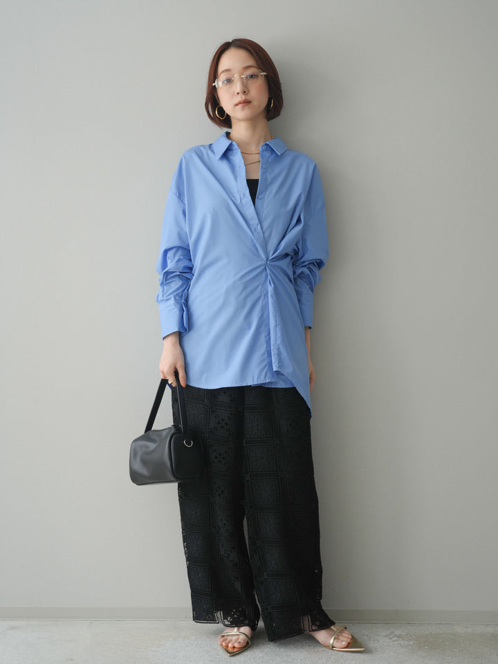 [SET]2wayベーシックルーズシャツ+パネルレースイージーパンツ(2set)