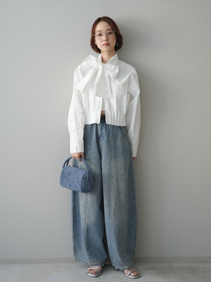 [SET]ボウタイ裾プリーツライトジャケット+ボウタイ裾プリーツライトジャケット(2set)