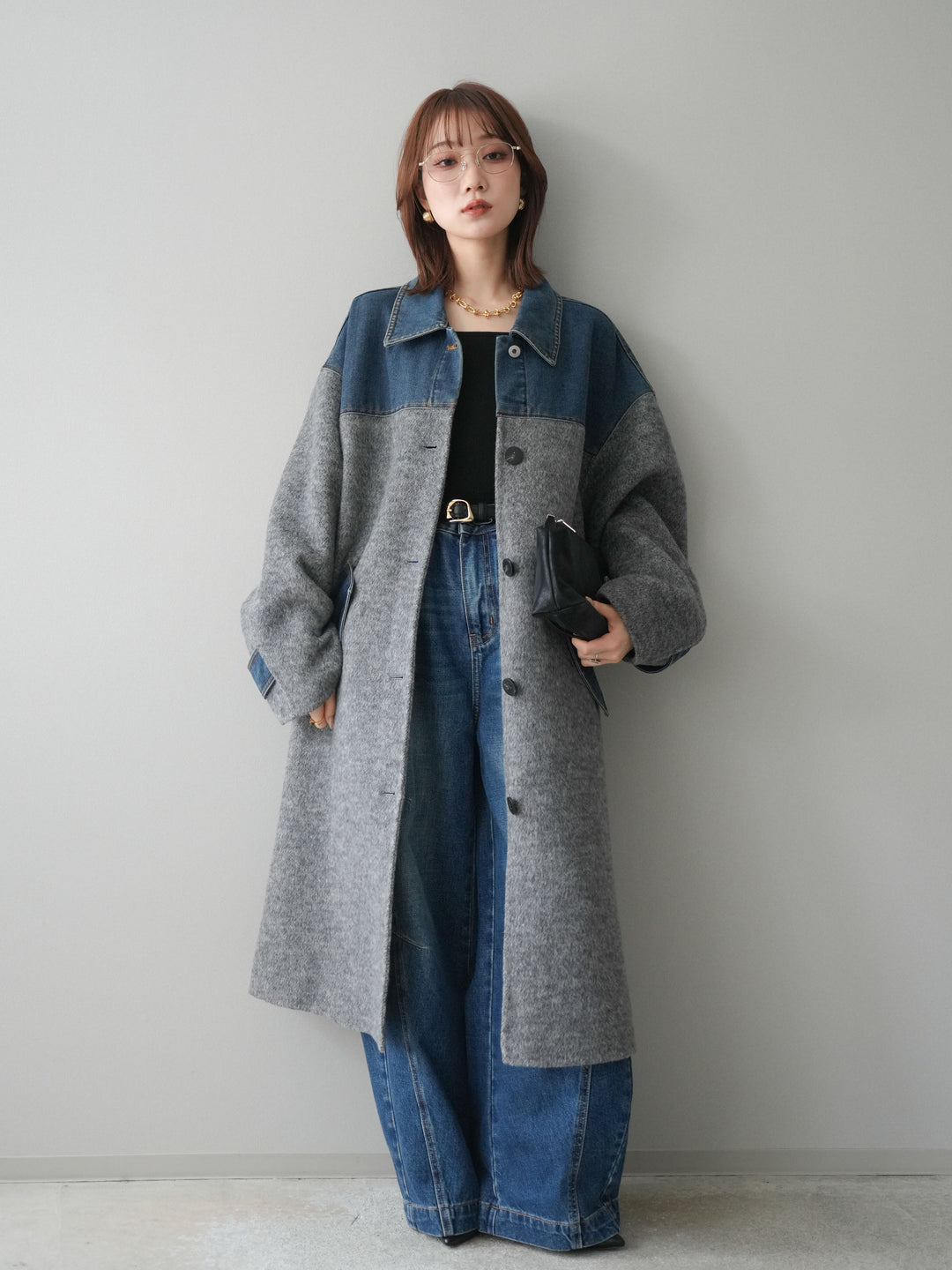 [予約]デザインステッチカーブデニムパンツ/navy