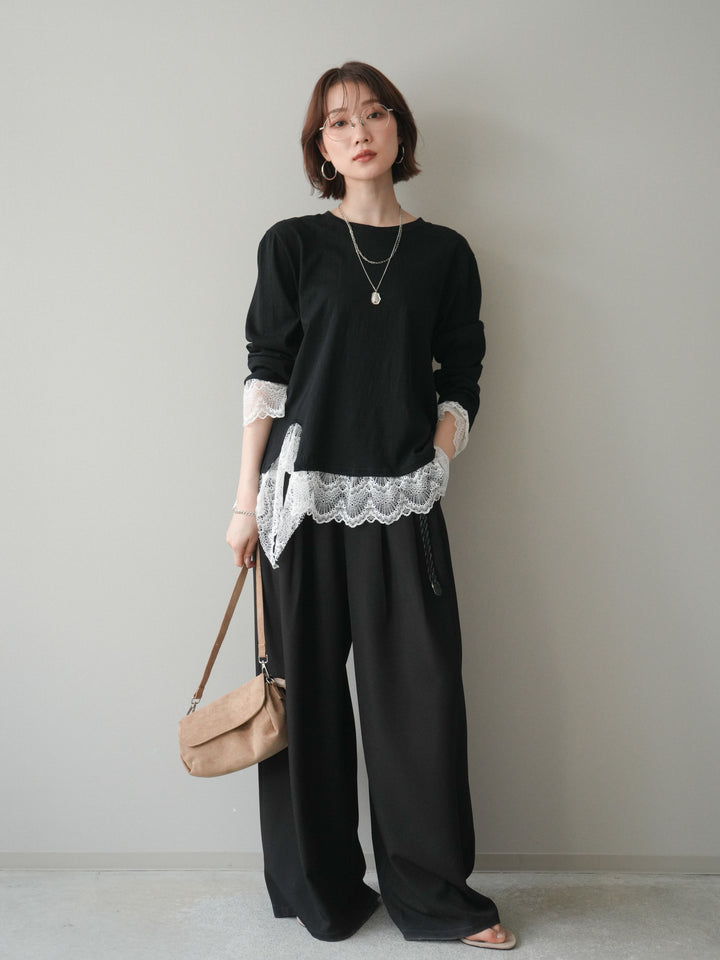 [予約]裾レースコンビカットソー/black