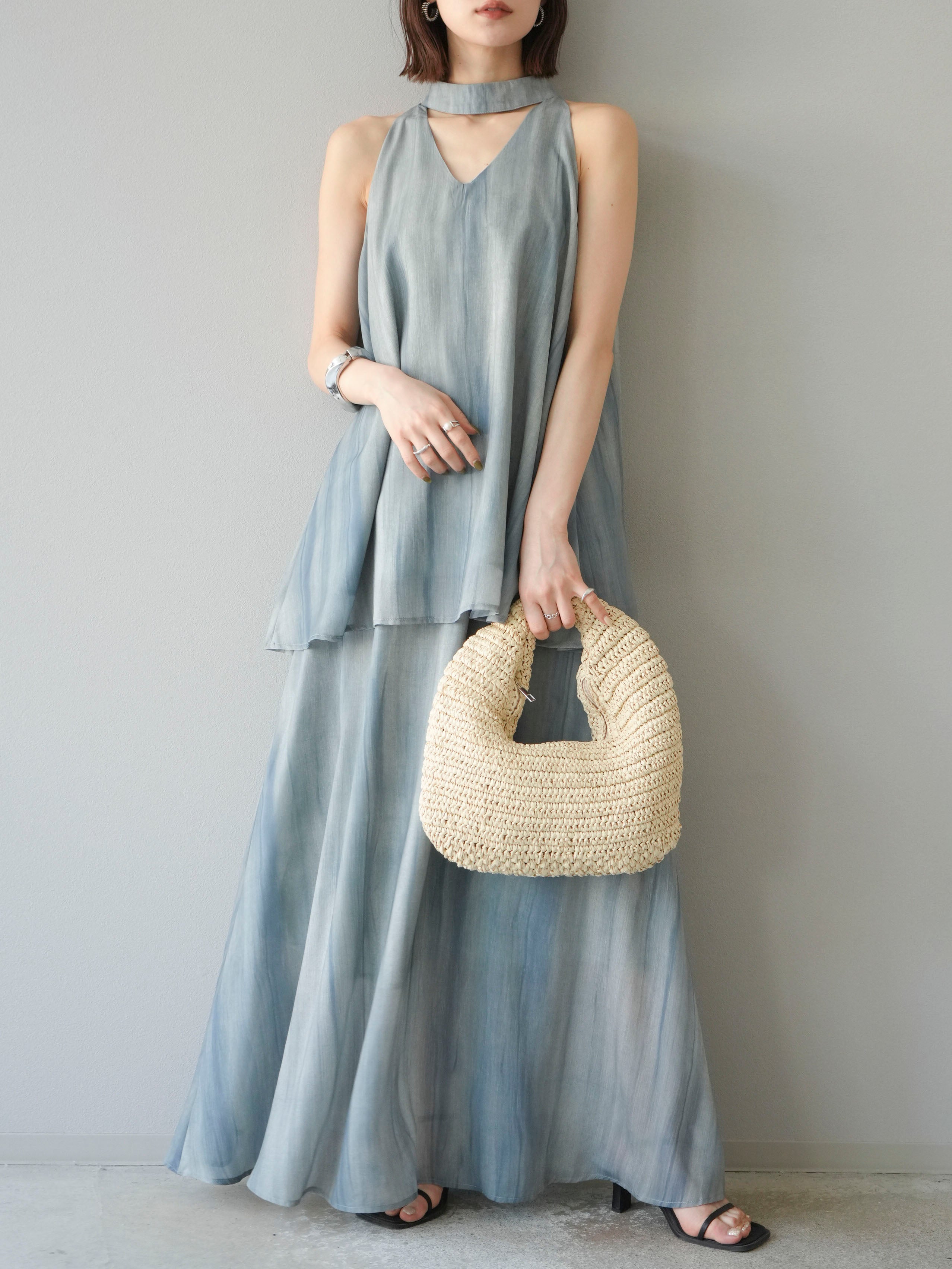 【新品】SACRA ブラウス & UNITED ARROWS フレアスカート ランダム切替ギャザーフレアスカート(F CHARCOAL GRAY