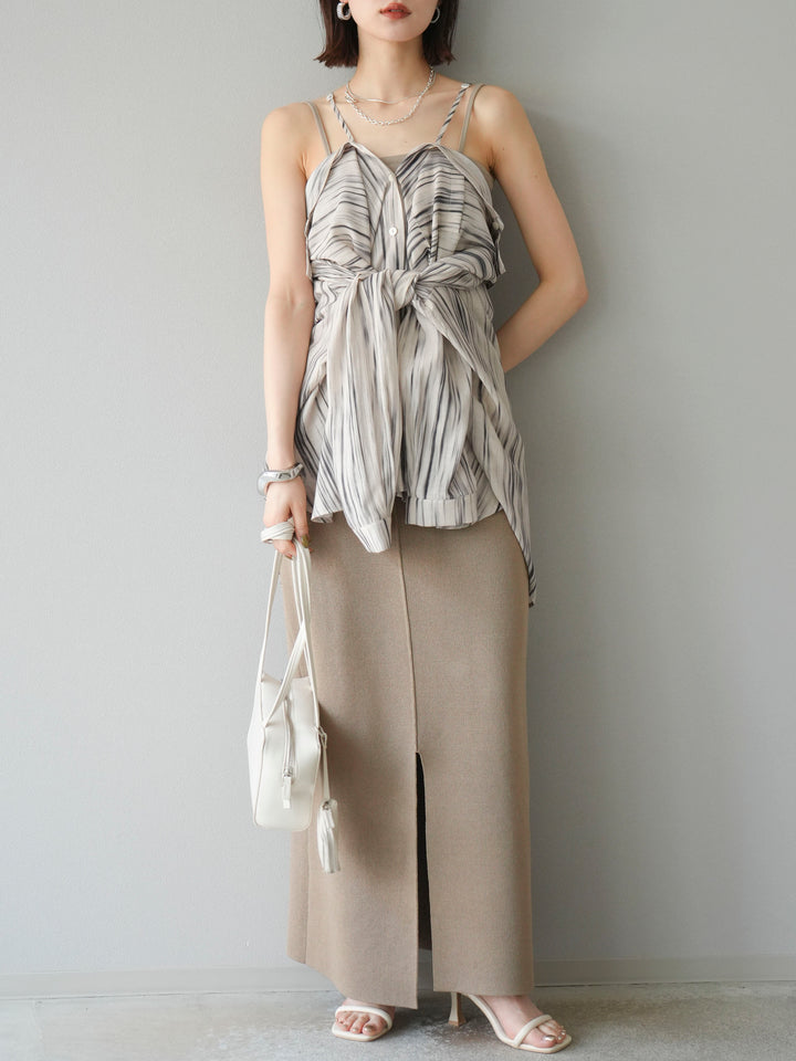 [予約]レーヨンポリIラインニットスカート/ベージュ