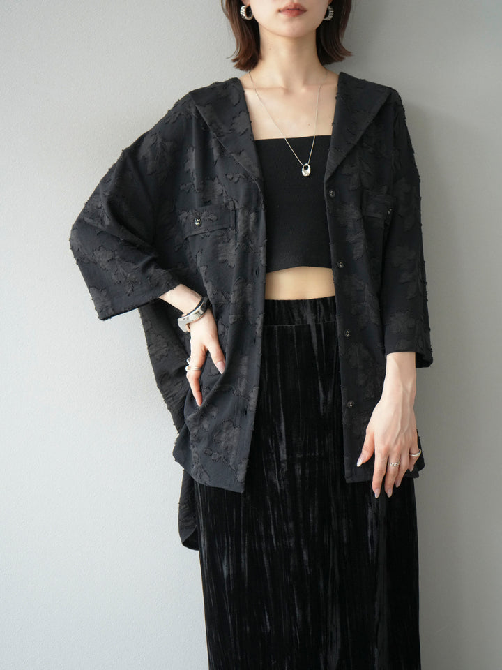 [予約]ジャガードハーフスリーブシャツ/ブラック