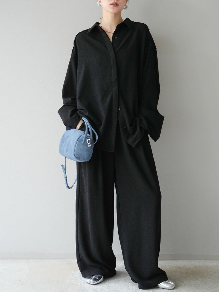 [予約]ネップワイドパンツ/ブラック