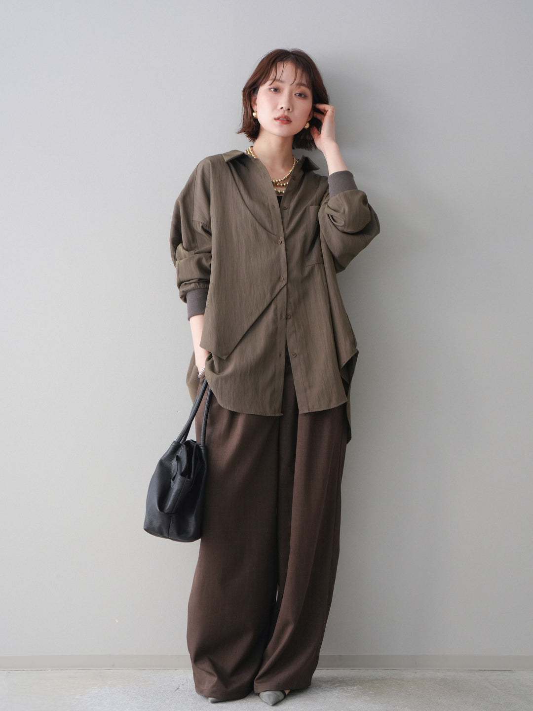[予約]異素材ドッキングメニータックワイドパンツ/brown