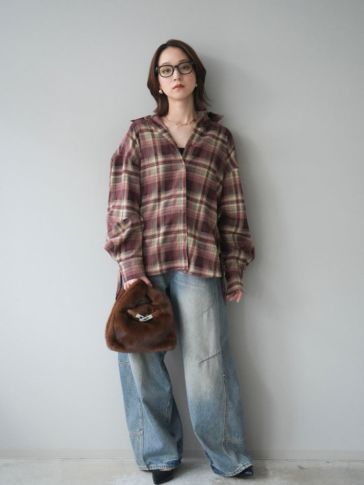 [予約]マルチウェイチェックシャツ/bordeauxbeige