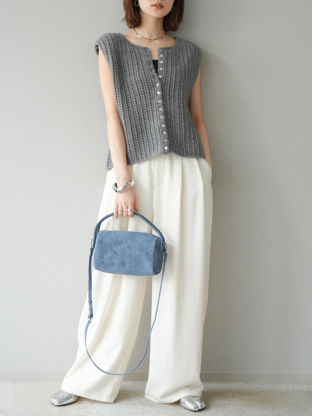 [予約]ネップワイドパンツ/アイボリー