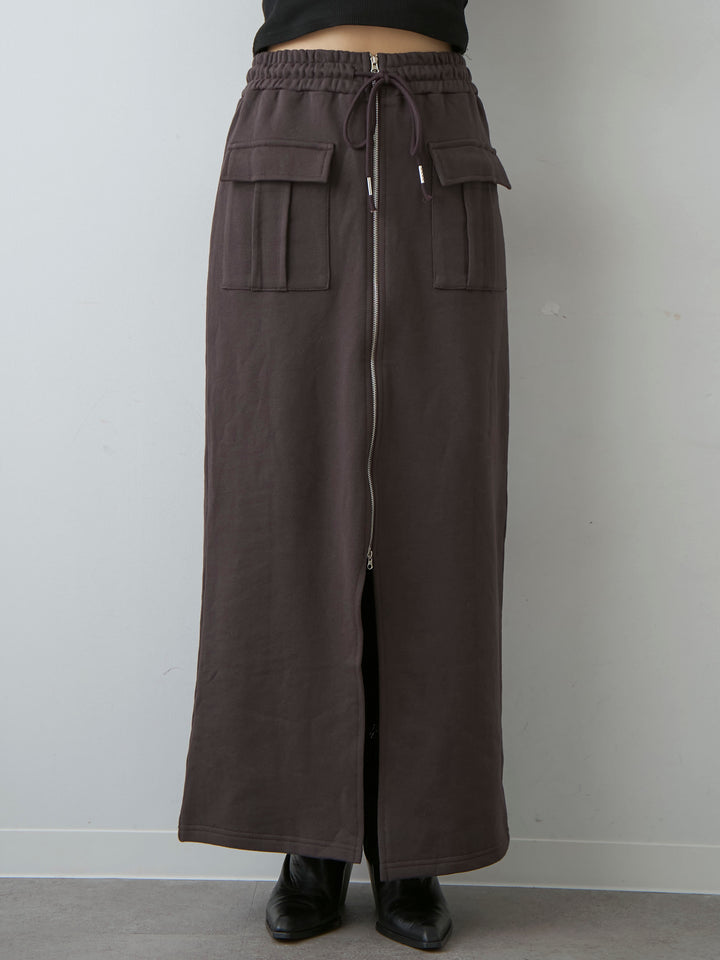 [予約]フロントZIPポケットデザインスウェットスカート/charcoal